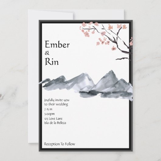 Sakura Berg | Casual v2 Border Bruiloft Kaart (Voorkant)