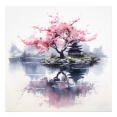 Sakura Blooming over het meer Foto Afdruk (Voorkant)
