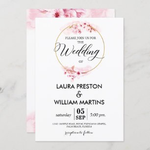 Sakura Blossom Floral Wreath Wedding Invitation Kaart