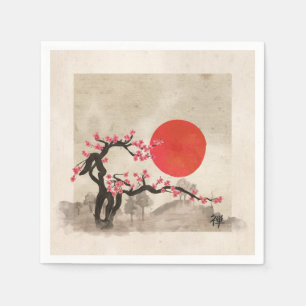 Sakura Blossom Landscape Zen hieroglyph Servet
