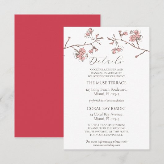 Sakura Blossom Wedding Enclosure Details Kaart (Voorkant / Achterkant)