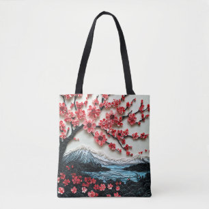 Sakura boom Papier kunst,boom met rode bloemen Draagtas