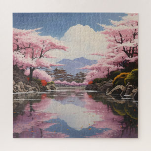Sakura boven rivieroevers legpuzzel