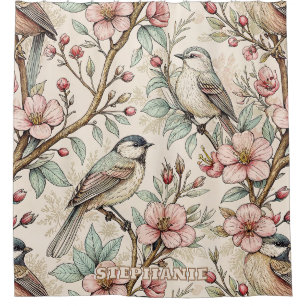 Sakura Cherry Blossom & Bird Aesthetic 2 Douchegordijn