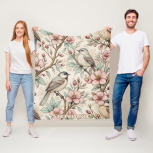 Sakura Cherry Blossom & Bird Aesthetic 2 Fleece Deken