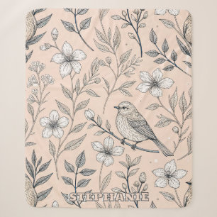 Sakura Cherry Blossom & Bird Aesthetic 3 Sherpa Deken