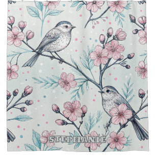 Sakura Cherry Blossom & Bird Aesthetic 4 Douchegordijn