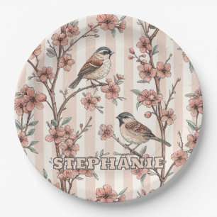 Sakura Cherry Blossom & Bird Aesthetic 6 Papieren Bordje