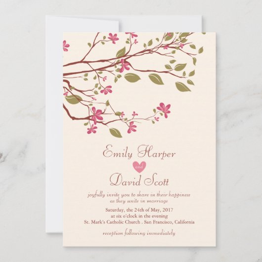 Sakura/Cherry Blossom Branch Huwelijksuitnodiging Kaart (Voorkant)