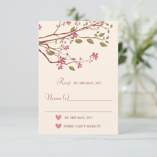 Sakura/Cherry Blossom Branch Wedding RSVP (Staand voorkant)