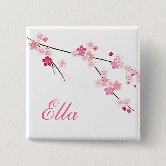 Sakura Cherry Blossom Buttom met aangepaste naam Vierkante Button 5,1 Cm (Voorkant)