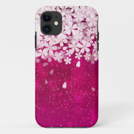 Sakura Cherry Blossom Fuchsia & White Flowers iPhone 11 Hoesje