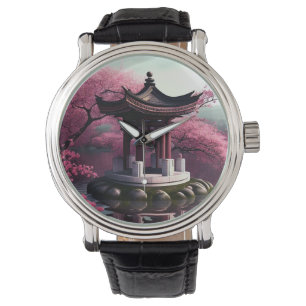Sakura Cherry Blossom Garden Shrine Pond Japans Horloge
