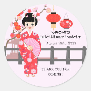 Sakura Cherry Blossom Japans Meisje Verjaardagsfee Ronde Sticker