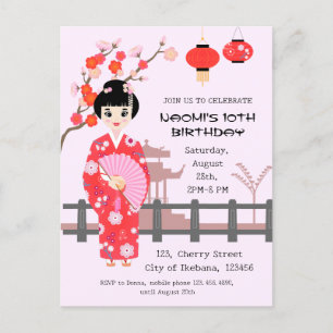Sakura Cherry Blossom Japans Meisje Verjaardagsfee Uitnodiging Briefkaart