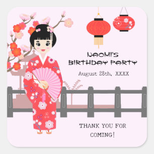 Sakura Cherry Blossom Japans Meisje Verjaardagsfee Vierkante Sticker