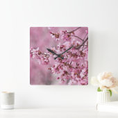 Sakura Cherry Blossom Pastel Pink Layers Vierkante Klok (Huis)