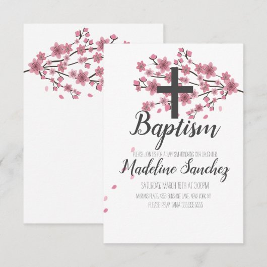 Sakura Cherry Blossom Pink Baptism Christening Kaart (Voorkant / Achterkant)