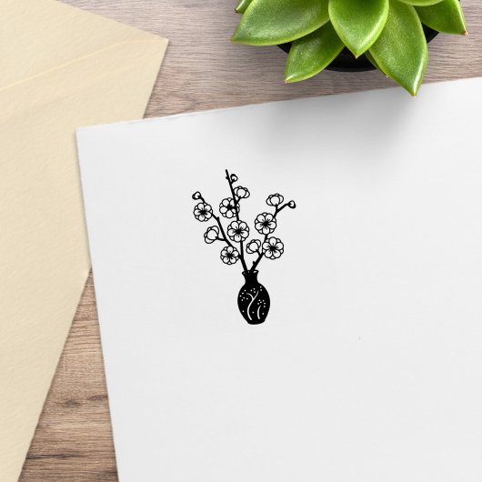 Sakura Cherry Blossom Vaas 1x1 Rubberstempel