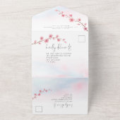 Sakura Cherry Blossom Waterverf Script Bruiloft All In One Uitnodiging (Buitenkant)