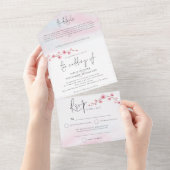 Sakura Cherry Blossom Waterverf Script Bruiloft All In One Uitnodiging (Afscheurbaar)