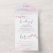 Sakura Cherry Blossom Waterverf Script Bruiloft All In One Uitnodiging (Binnen)
