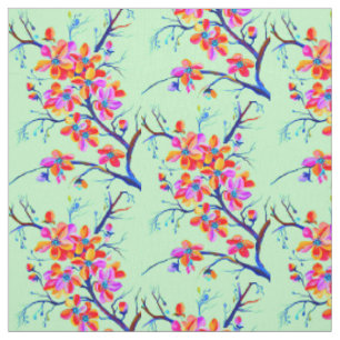 Sakura Cherry Flower Blossom in Bold Colors Stof