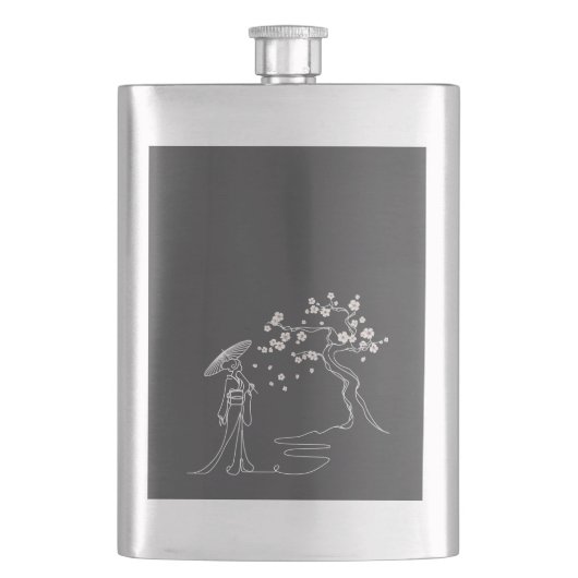 Sakura Elegance: Kimono Woman Classic Flask Flacon (Voorkant)