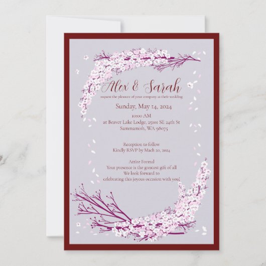 Sakura en faire-part de mariage fleurie (Devant)
