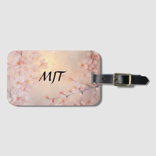 Sakura en Gouden Licht Kersenbloesem Monogram Bagagelabel (Voorkant (horizontaal))