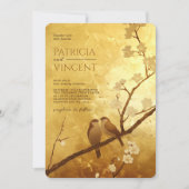 Sakura en Tortelduifjes op GOUDEN Bruiloft Kaart (Voorkant)