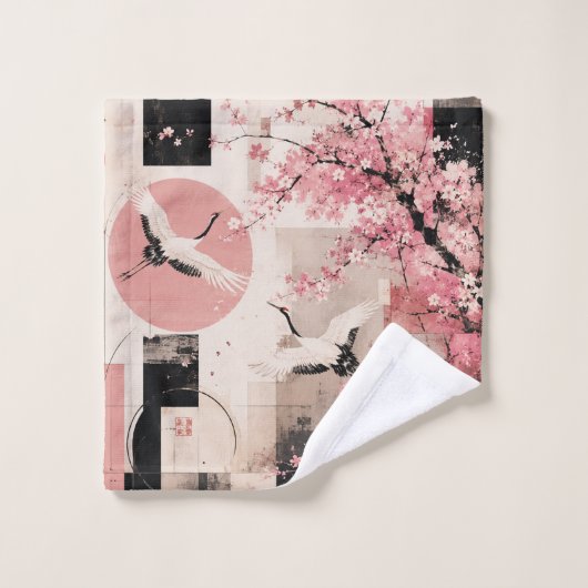 Sakura et grues avant-garde en harmonie (Gant de toilette)
