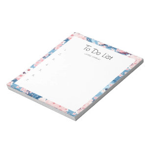 Sakura Floral Navy Waves To-Do lijst Notitieblok
