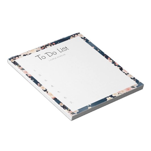 Sakura Floral Navy Waves To-Do lijst Notitieblok (Schuin)