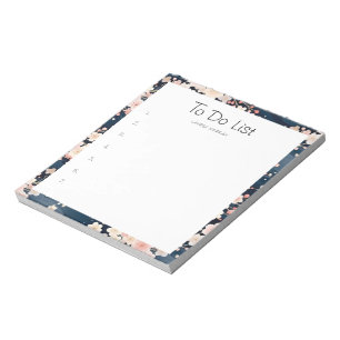 Sakura Floral Navy Waves To-Do lijst Notitieblok