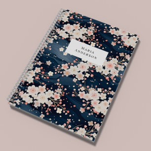 Sakura Floral Wavy Lines Monogram Notitieboek