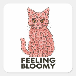 Sakura Flowers Cat Feeling Bloomy Vierkante Sticker