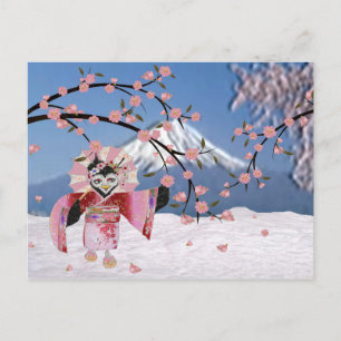 Sakura Geisha Bird in the Snow Cherry Blossom Briefkaart