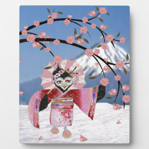 Sakura Geisha Bird in the Snow Cherry Blossom Fotoplaat