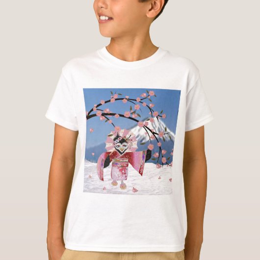 Sakura Geisha Bird in the Snow Cherry Blossom T-shirt (Voorkant)