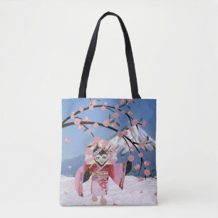 Sakura Geisha Vogel in de Sneeuw Kersenbloesem Draagtas