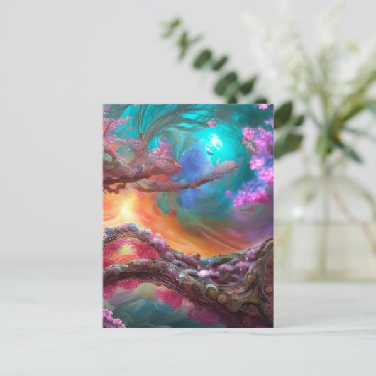 Sakura in Fantasy Landschap Briefkaart (Staand voorkant)