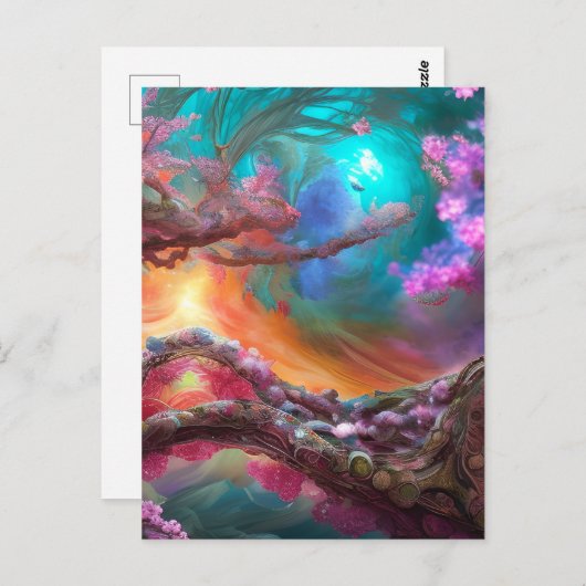 Sakura in Fantasy Landschap Briefkaart (Voorkant / Achterkant)