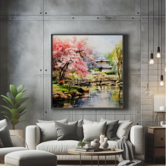 Sakura in Japanse tuin Foto Afdruk