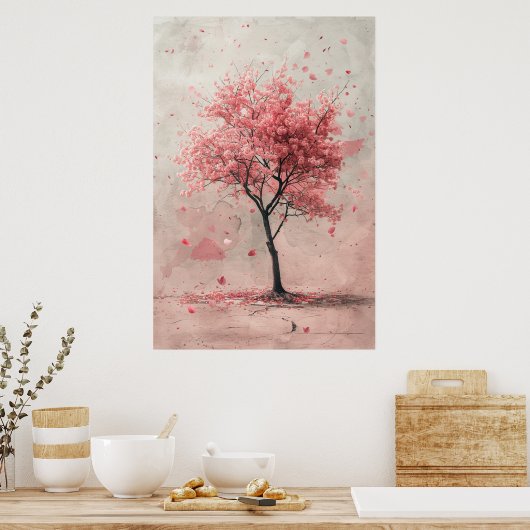Sakura in the Wind – Japanese Cherry Blossom Paint Poster (Keuken)