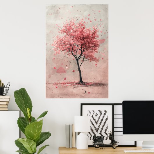 Sakura in the Wind – Japanese Cherry Blossom Paint Poster (Thuiskantoor)