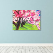 Sakura Japans Cherry Blossom waterverf art Canvas Afdruk (Insitu (Houten vloer))