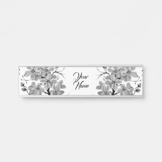 Sakura Japanse Cherry Tree Black en White Deurbordje (Voorkant)