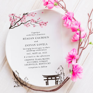 Sakura Japanse Kersenbloesem Aziatische Bruiloft Acryl Uitnodigingen