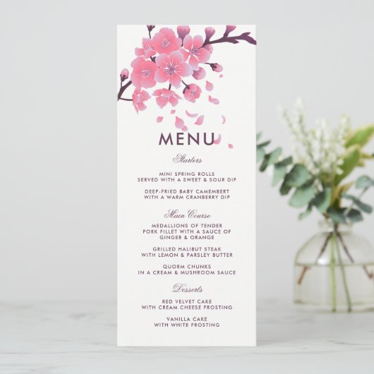 Sakura kersenbloesem bloem bruiloft menu (Staand voorkant)